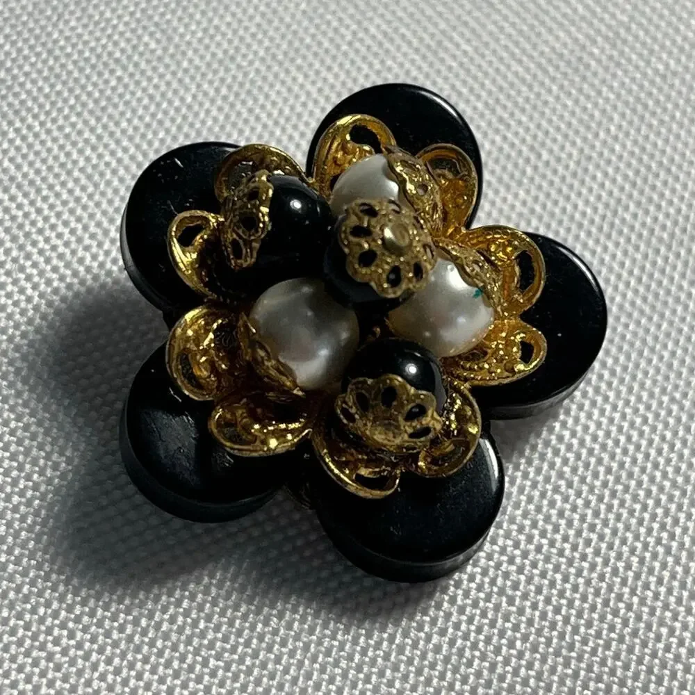 1 in Vintage Womens Clip On Earrings Elegant Black Gold Art Deco Formal